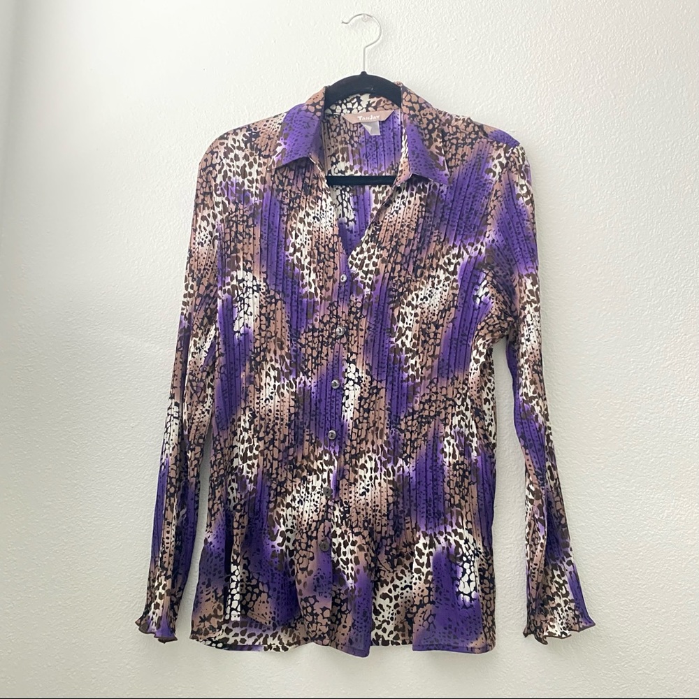 Tanjay Sheer V-Neck Collared Button Down Blouse T… - image 1